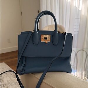 Salvatore Ferragamo Blue Satchel with Gold Hardware